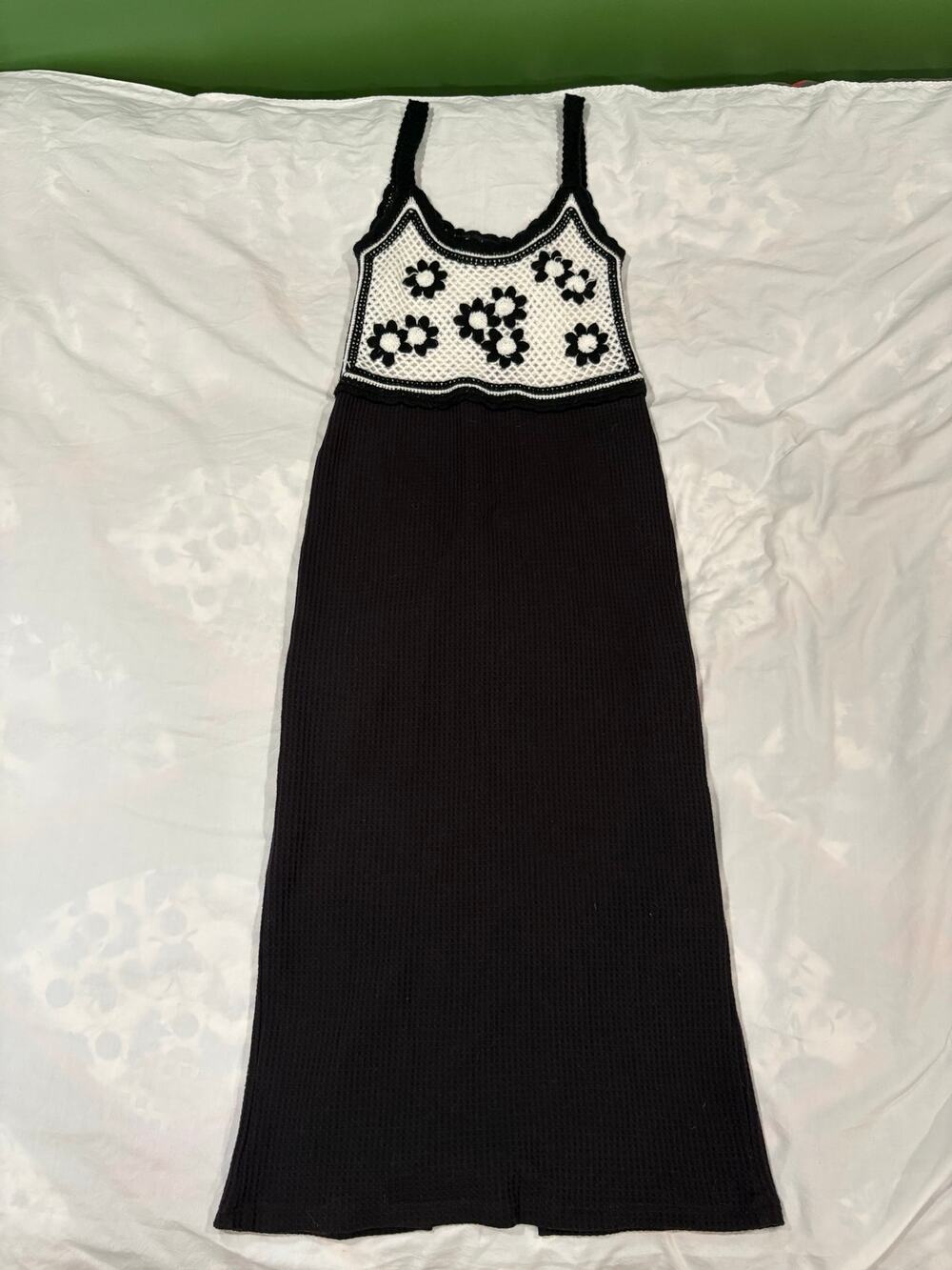 asos Black & White Crocheted Knit Hippe Boho Sundress Size 4